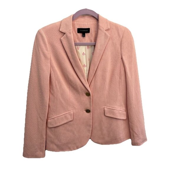 Talbots Jackets & Blazers - Talbots Aberdeen Knit Blazer Lined Gold Buttons Pink Women 2